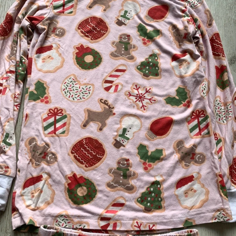 Caden Lane Cookie Cuddles Pink Christmas Bamboo Pajama‎ Set - Girls Size 7/8